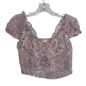 Japna Off Shoulder Shirt Womens Medium New Cropped Floral Smocked Summer